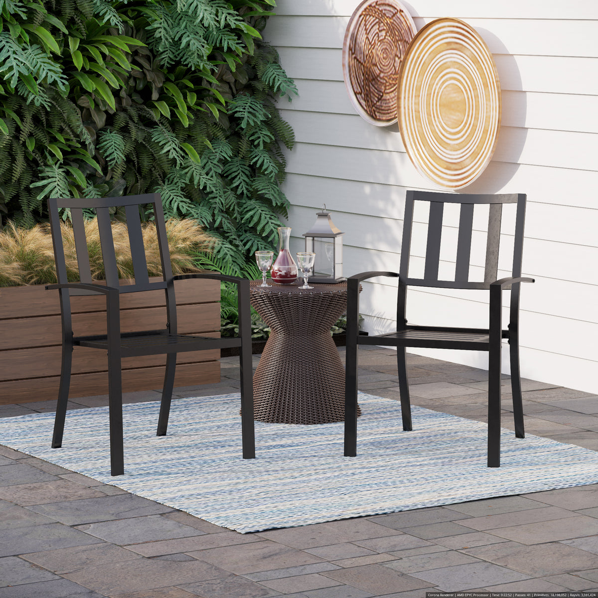 PHI VILLA 2-Piece Outdoor Patio Metal Dining Chairs for Garden,Backyard