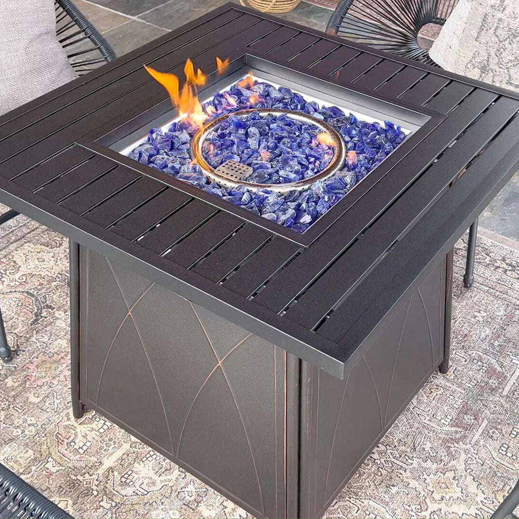 PHI VILLA 28 Inch, 50,000BTU Metal Gas Fire Pit Table with Lid – AlphaMarts