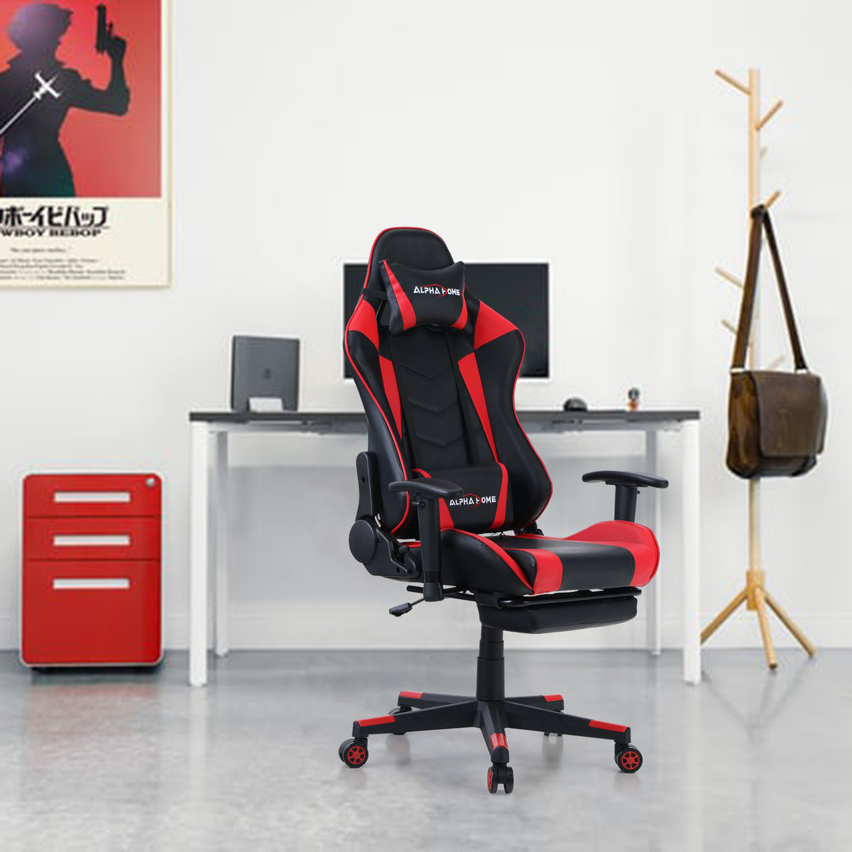 Red Leather Racing Gaming Chair Home Computer Swivel Seat w/Lumbar & Head  Pillow