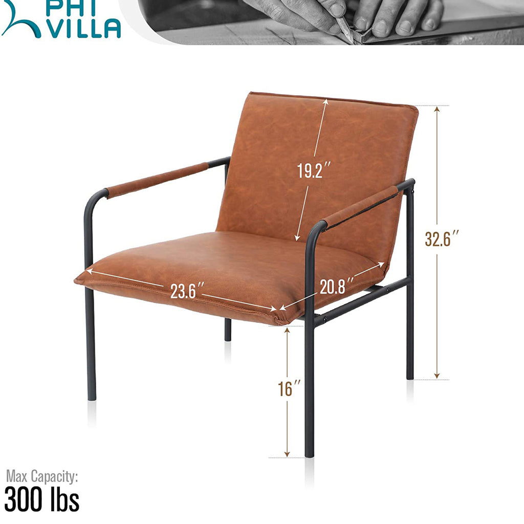 PHI VILLA Middle Back Accent Living Room Lounge Sofa Chair with Metal ...