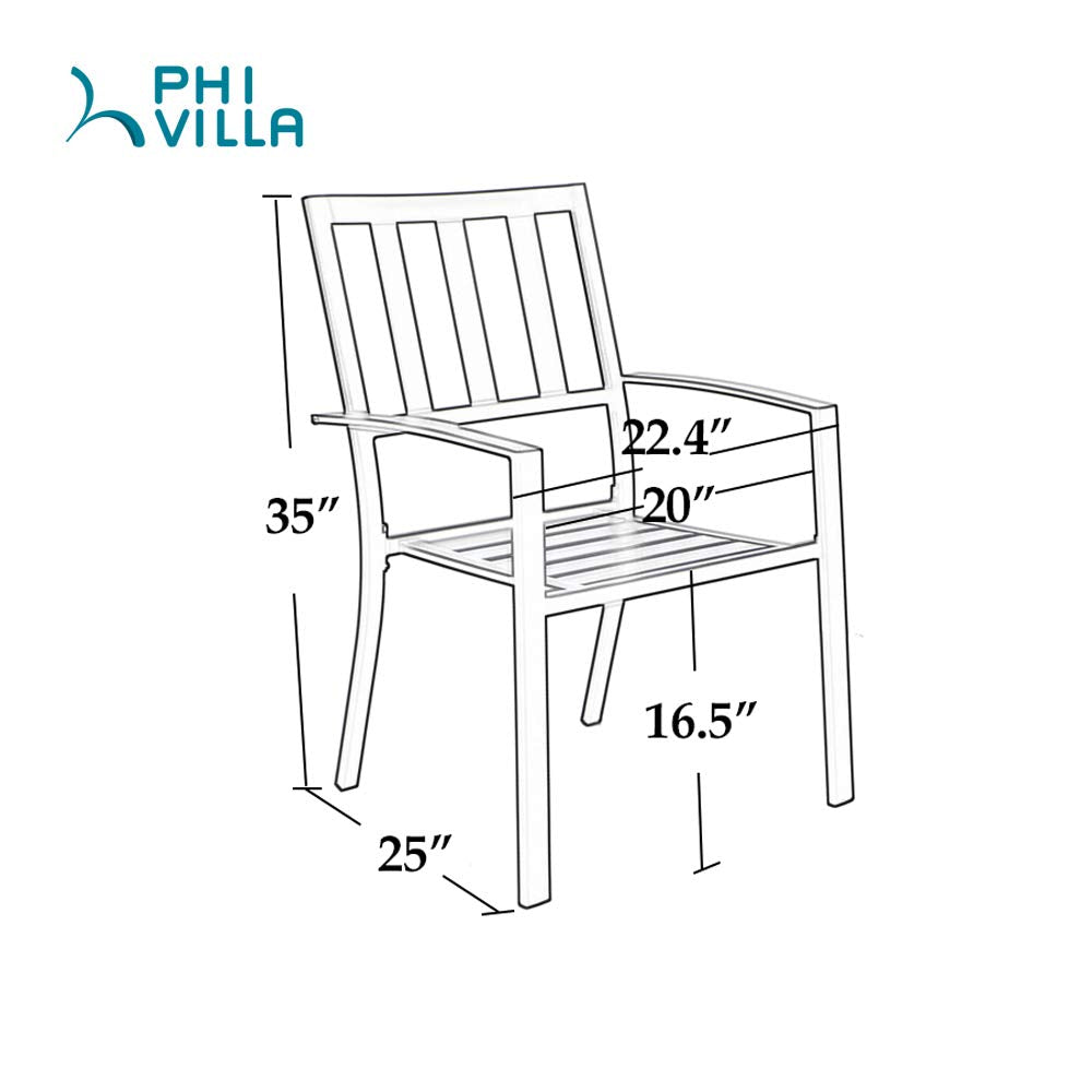 PHI VILLA 5-Piece Patio Dining Set Steel Square Table and Stackable Ch ...