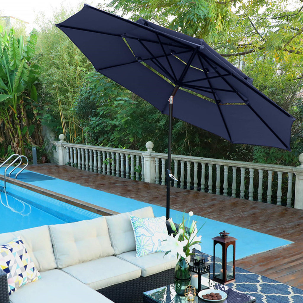 PHI VILLA 10ft 3 Tier Auto-tilt Outdoor Double Vented Patio Umbrella ...