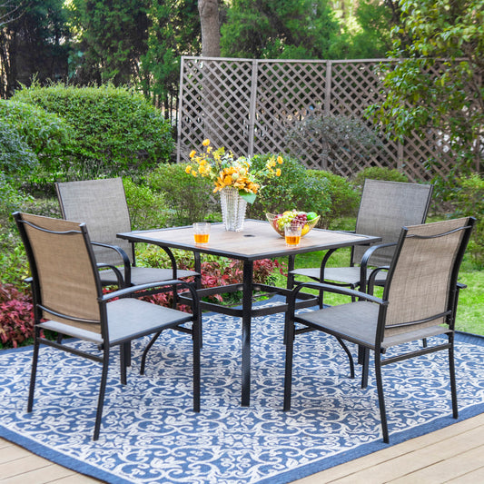 Sophia & William 5-Piece Patio Dining Sets Wood-look Square Table & Light Textilene Fixed Chair