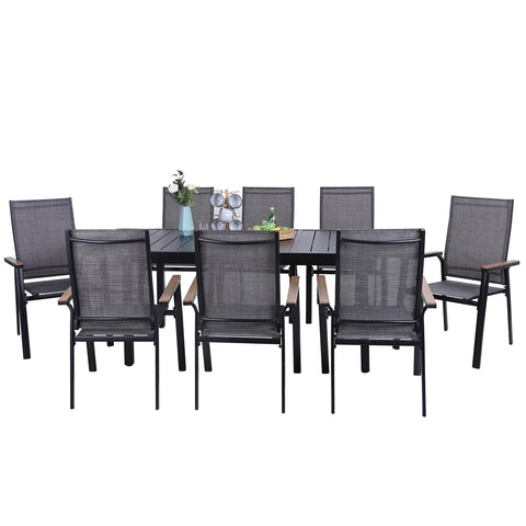 PHI VILLA Expandable Table Patio Dining Sets with Stackable Aluminum Alloy Textilene Fixed Chairs