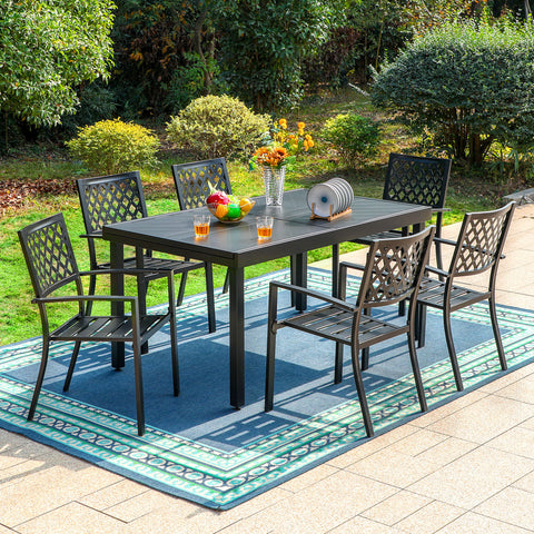 PHI VILLA 9-piece / 7-piece Patio Dining Sets Expandable Table and Classic Steel Chairs