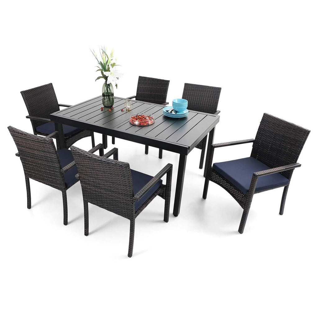 PHI VILLA Rattan Wicker Cushioned Dining Chairs Set with Extendable Ta ...