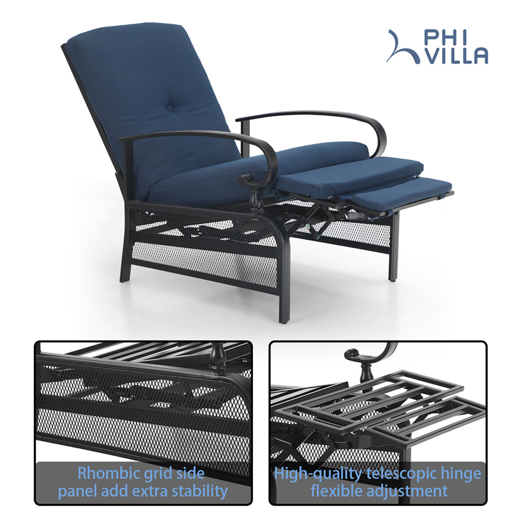 PHI VILLA Metal Adjustable Relaxing Recliner Lounge Chair with Cushion ...