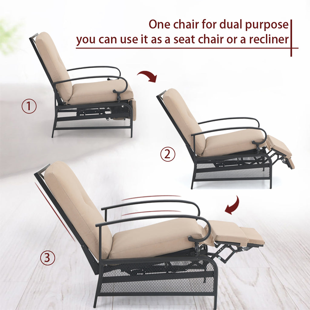 PHI VILLA Metal Adjustable Relaxing Recliner Lounge Chair with Cushion ...